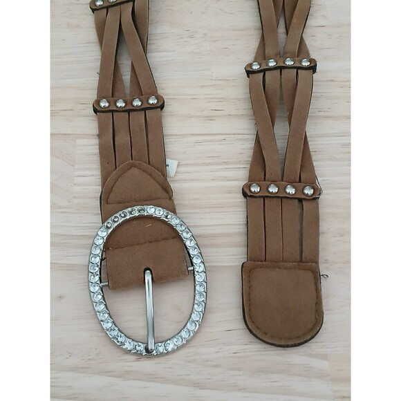 Women's Braided Belt with Rhinestones Size 9 Faux Leather Look with Flaws Size 9 - Picture 9 of 12